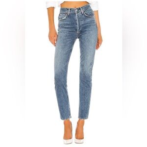 Agolde Riley High Rise Straight Crop Jeans Size 26 Light Wash Button Fly Rigid